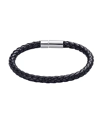 Adornia Men's Black Polyurethane Leather Rope Chain Bracelet