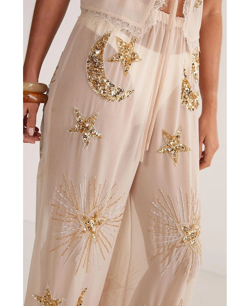 Nasty Gal Women's Moon and Star Wide Leg Beach Trouser
