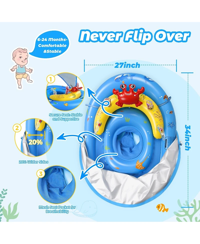 Aofar Baby Pool Float UPF50+ Sun Canopy Safety Seat