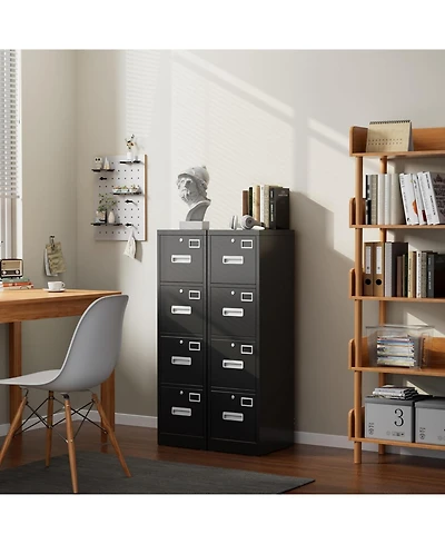 Boyel Living 4 Drawer Metal File Cabinet with Lock, Vertical Filing for Letter/Legal/A4/F4, Home Office Storage Name Card Holder