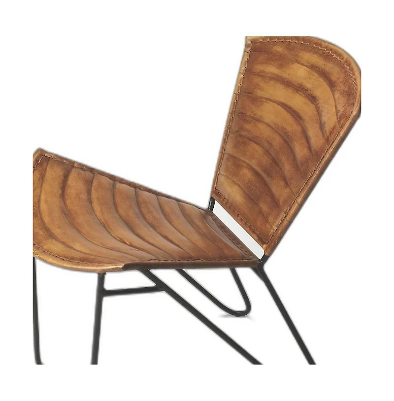 HomeRoots 23" Leather and Iron Striped Side Chair