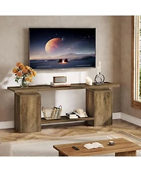 Tribesigns 63" Farmhouse Tv Stand for TVs up to 65", Rustic Wood Entertainment Center with Open Storage Shelf