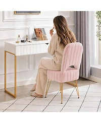 gaomon Vanity Stool Chair with Backrest, Square Ottoman with Hidden Storage Compartment, Soft Faux Fur Fabric, 280 Lbs Weight Capacity
