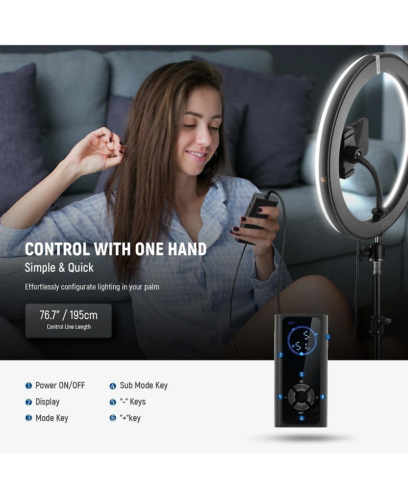 Neewer RH12B Ring Light with 24W, 1810lux, 7000K for select iPhone models