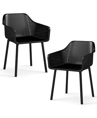 Slickblue Set of 2 Kitchen Armchairs Plastic Dining Chairs Breathable Mesh Back