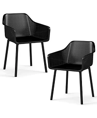 Slickblue Set of 2 Kitchen Armchairs Plastic Dining Chairs Breathable Mesh Back