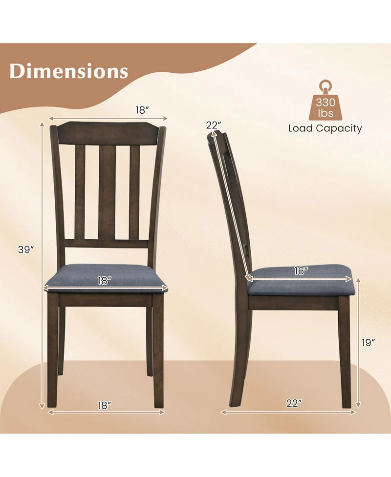 Slickblue Rubber Wood Dining Chairs Set of 2 with Ergonomic Backrest