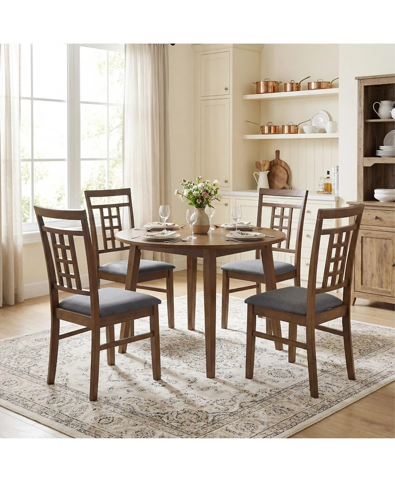 Slickblue Set of 2 Rubber Wood Dining Chairs with Lattice Backrest