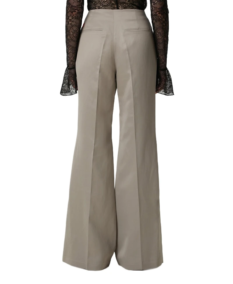 Pcfg Women's Linen-Blend Shiny Woven Flare-Leg Pants