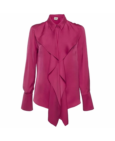 Pre-Owned Alexander Mcqueen Women's Ruffled Satin Silk Blouse