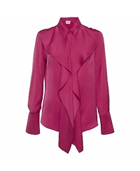 Pre-Owned Alexander Mcqueen Women's Ruffled Satin Silk Blouse