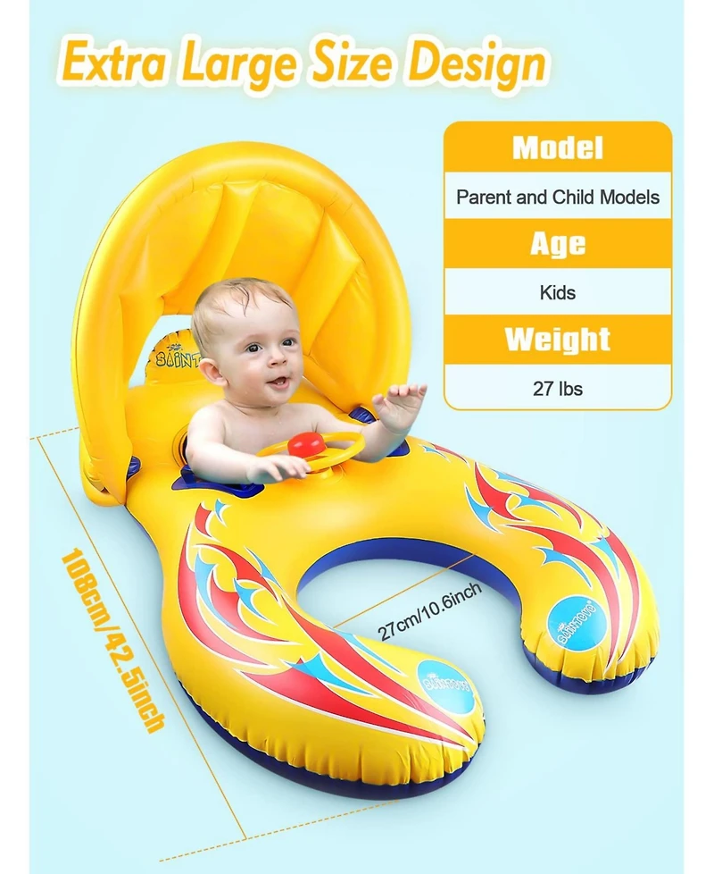 Aofar Inflatable Double Person Float Seat With Sun Shade Pool Ring