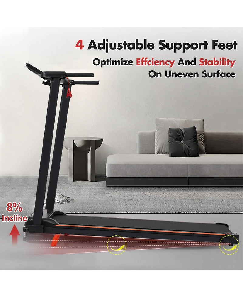 Zeny Treadmill with 8% Incline, Portable Treadmills, Foldable Treadmills with 265 Lbs Capacity,3.0HP Treadmill with 4 Adjustable Support Feet