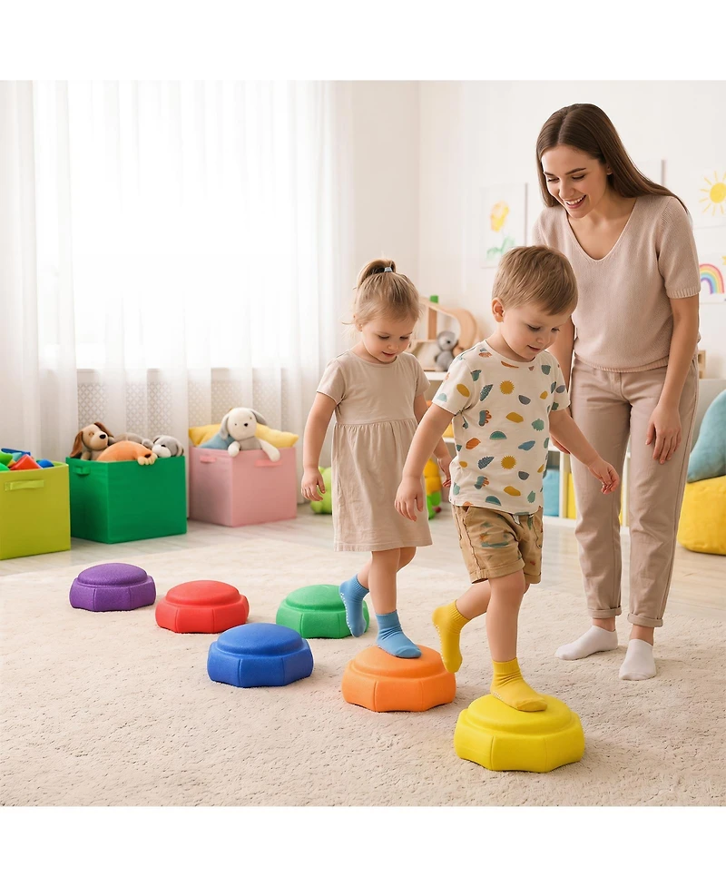 Gymax 6 Piece Stepping Stones for Kids Non-Slip Balance Sensory Toys Indoor Outdoor