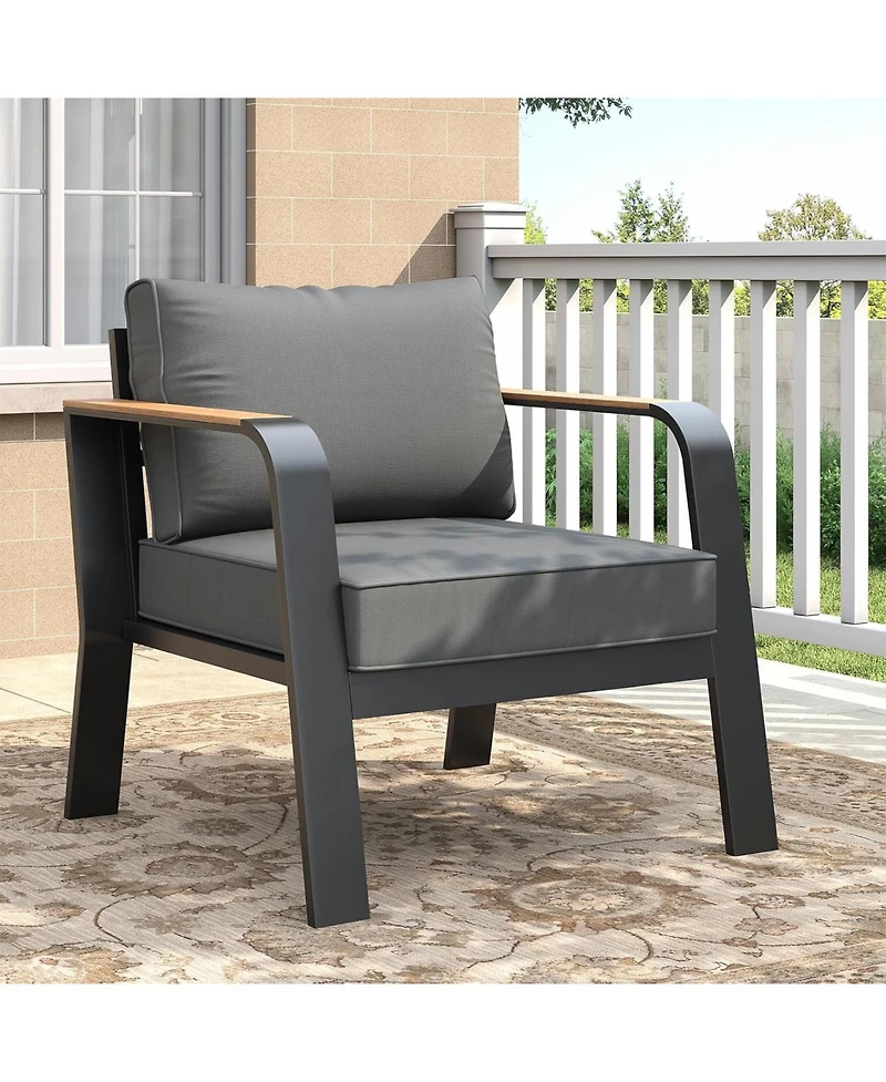 gaomon Outdoor 2 Pieces Single Cushioned Sofa Armchair, Outdoor Furniture for Garden, Balcony, Deck, Backyard