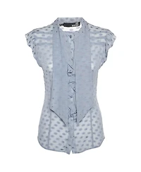 Pre-Owned Love Moschino Women's Fil Coupe Silk Ruffle-Front Top