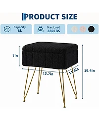 gaomon Vanity Stool with Storage, Faux Fur Ottoman with Metal Legs and Anti-Slip Feet