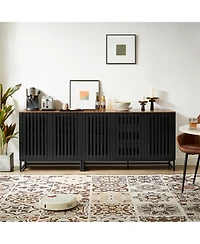 Clihome Modern Storage Cabinet with Slatted Grille Striped Door, Mdf Dresser Sideboard with Metal Legs