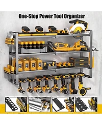 Power Tool Organizer Wall Mount 4-Tier Metal Rack Drill Holder Garage Storage