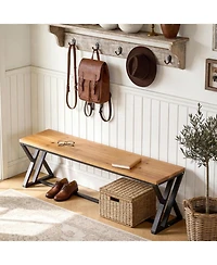 Tribesigns Solid Wood Entryway Shoe Bench, 55" Long End of Bed Bench with Metal Legs