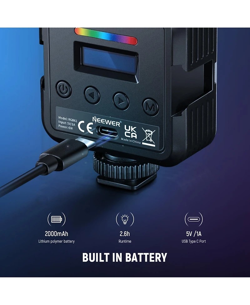 Neewer RGB61 Led Video Light with 2000mAh, 2500K-8500K, Cri 97