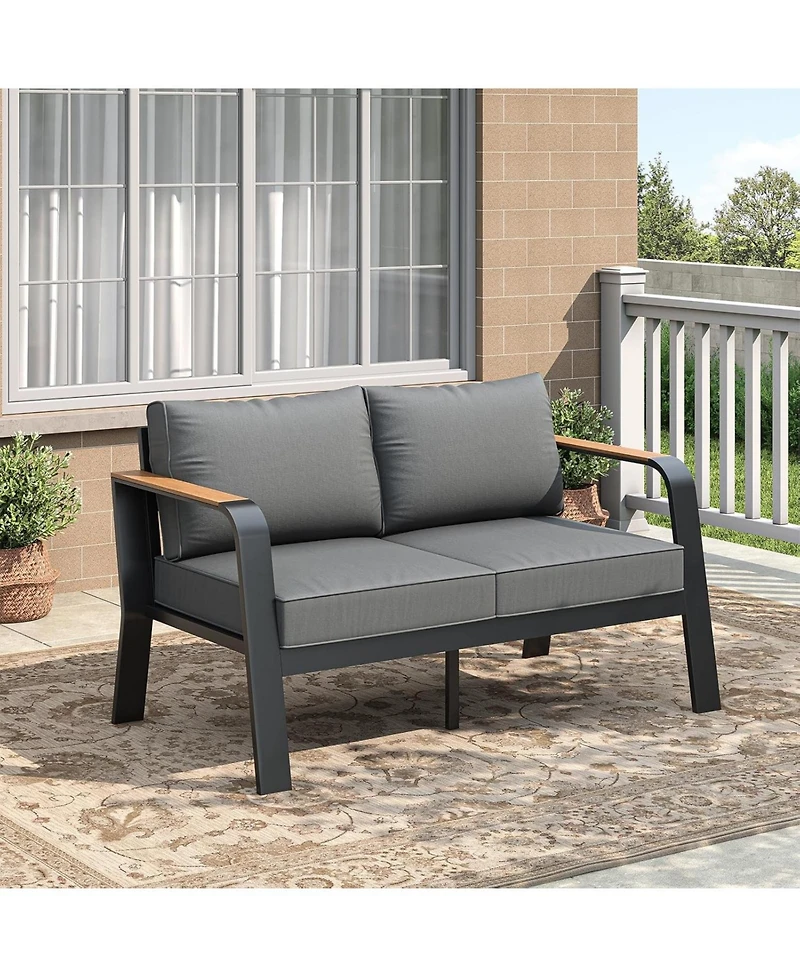 gaomon Outdoor 2-Seat Aluminum Patio Sofa Chair, Outdoor Furniture for Garden, Balcony, Deck, Backyard