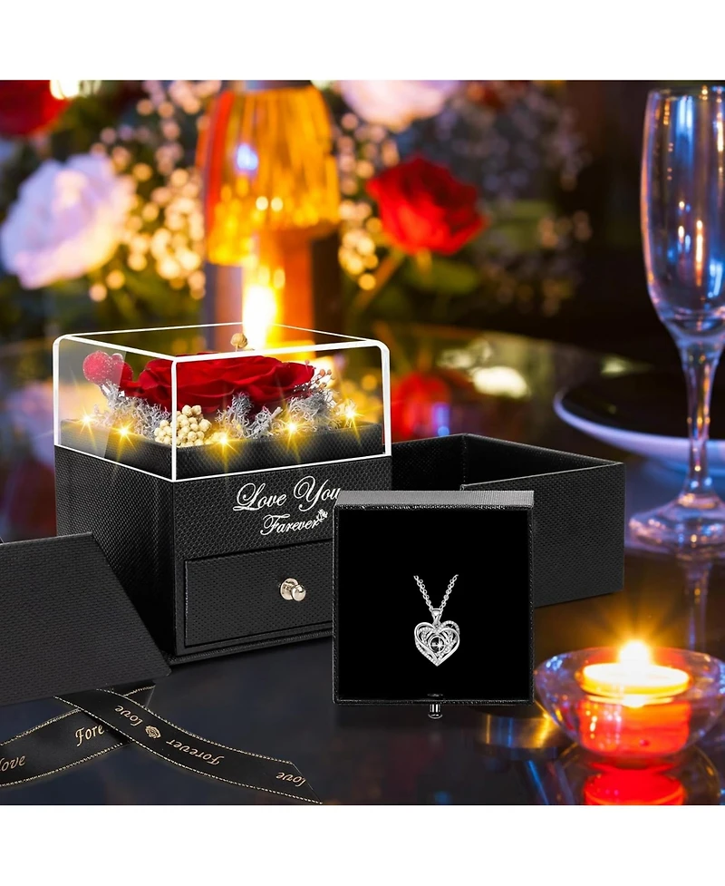 Lovery 5-Piece Preserved Rose with Led Lights