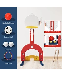 homfan 7-in-1 Toddler Slide and Swing Set, Kids Climber Play Set with Extra Long Slide, Basketball Hoop, Soccer and Multi Game for Indoor Play