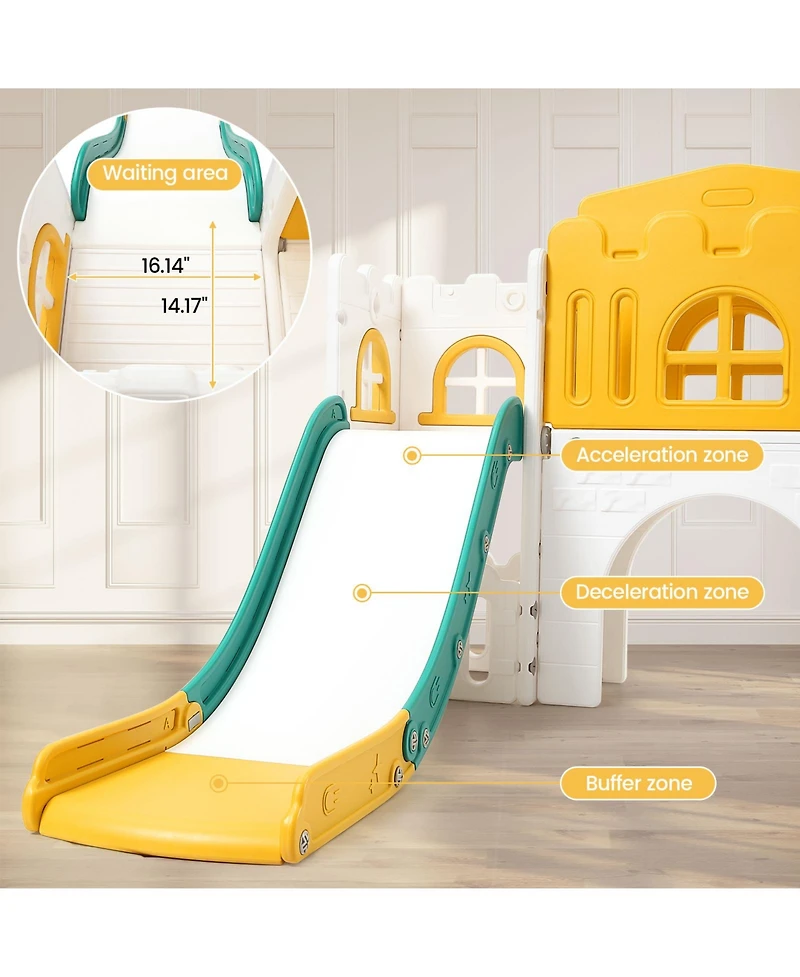 homfan 8-in-1 Toddler Playground with Slide, Indoor Outdoor Kids Playset Climber, Crawl Tunnel, Basketball Hoop and Storage for Ages 1-3
