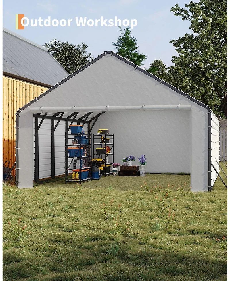 homfan 20 Ft Width Carport Door Curtain Replacement Panels, Heavy Duty Pe Tarpaulin Front and Back for Outdoor Parking Shelter