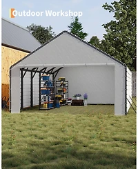 homfan 20 Ft Width Carport Door Curtain Replacement Panels, Heavy Duty Pe Tarpaulin Front and Back for Outdoor Parking Shelter