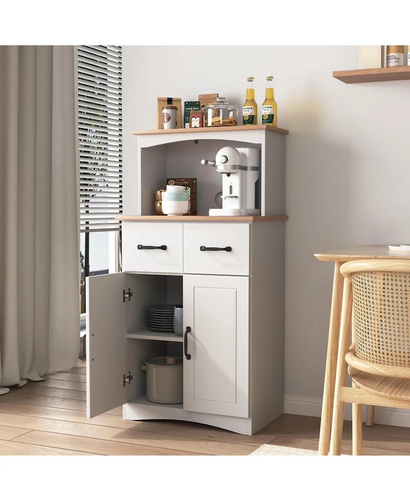Flynama Kitchen Pantry Cabinet with Microwave Shelf Drawer and Adjustable Storage