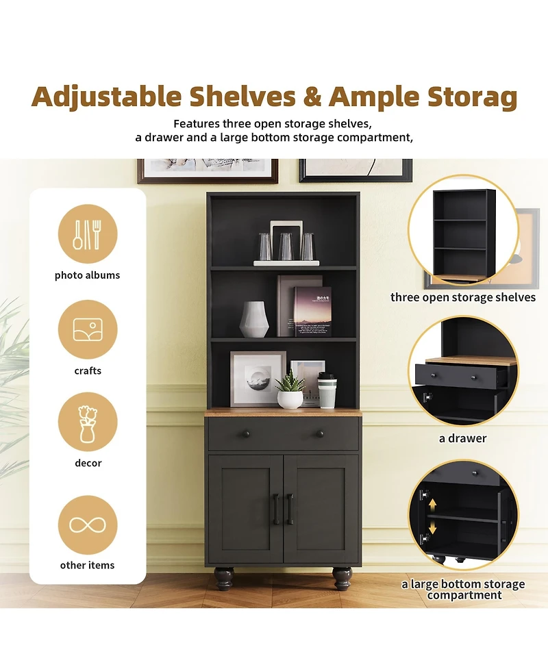 flynama Farmhouse Tall Storage Cabinet with Gourd-Shaped Solid Wood Legs