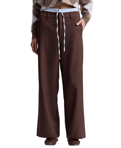 Avec Les Filles Women's Double-Waistband Wide-Leg Pants