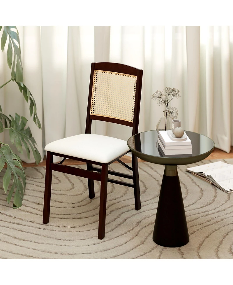 Costway Folding Dining Chairs with Linen Padded Seat and Rattan Backrest for Kitchen