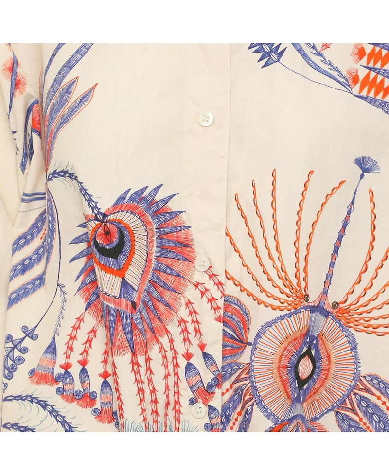 Pre-Owned Dries Van Noten Women's Printed Poplin Drawstring Shirt