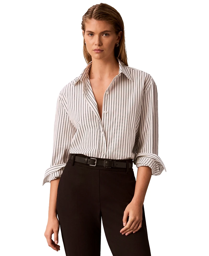 Calvin Klein Women's Striped Collared Neck Shirt