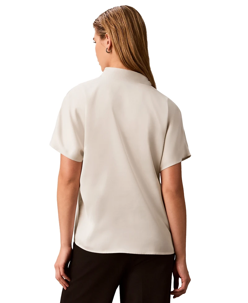 Calvin Klein Women's Matte Satin Tie-Neck Blouse