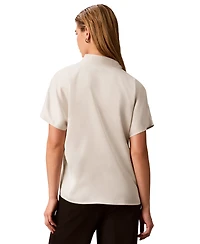Calvin Klein Women's Matte Satin Tie-Neck Blouse