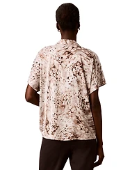 Calvin Klein Women's Printed Flat Satin Tie-Neck Blouse