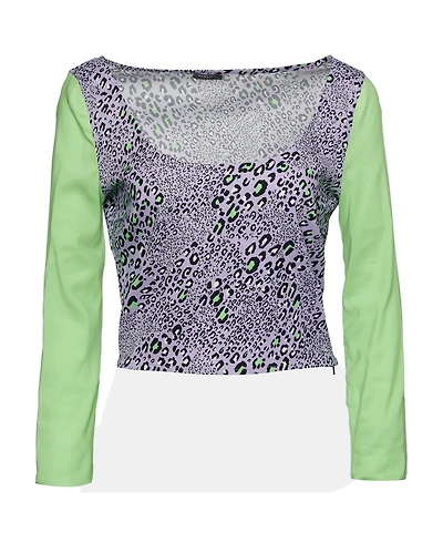 Pre-Owned Versace Women's Leopard Print Colorblock Knit Crop Top