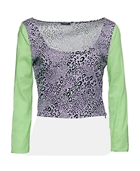 Pre-Owned Versace Women's Leopard Print Colorblock Knit Crop Top