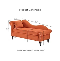 Rainsken 64.5-inch Modern Velvet Chaise Longue with Storage, Recliner,Left Armrest and Lumbar Support