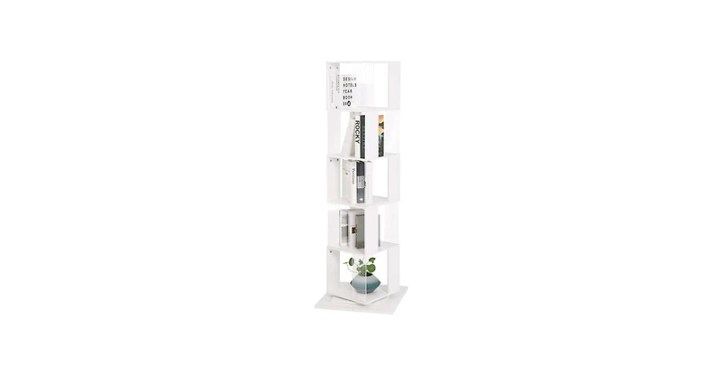 Flynama 5-Tier 360 Degree Rotating Bookshelf Wood Veneer and Acrylic Panel Anti-Tip Base Modern Home Display Storage Rack