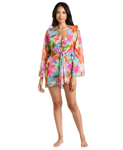 La Blanca Women's Sunset Botanica Tie-Front Swim Cover-Up Kimono Dress