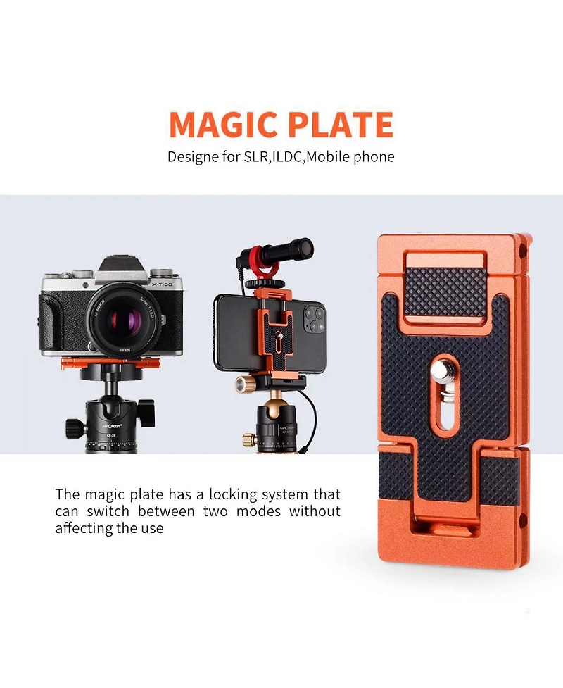KandF Concept 2-In-1 Arca Swiss Quick Release Plate for Cameras and Smartphones