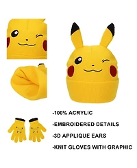 Pokemon Boys' and Girls' Embroidered Hat and Gloves, 2-Piece Set