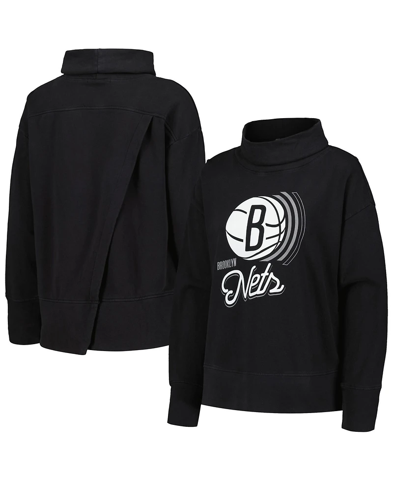 LevelWear Women's Black Brooklyn Nets Sunset Pullover Sweatshirt
