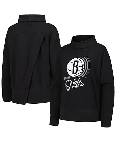 LevelWear Women's Black Brooklyn Nets Sunset Pullover Sweatshirt