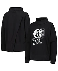 LevelWear Women's Black Brooklyn Nets Sunset Pullover Sweatshirt